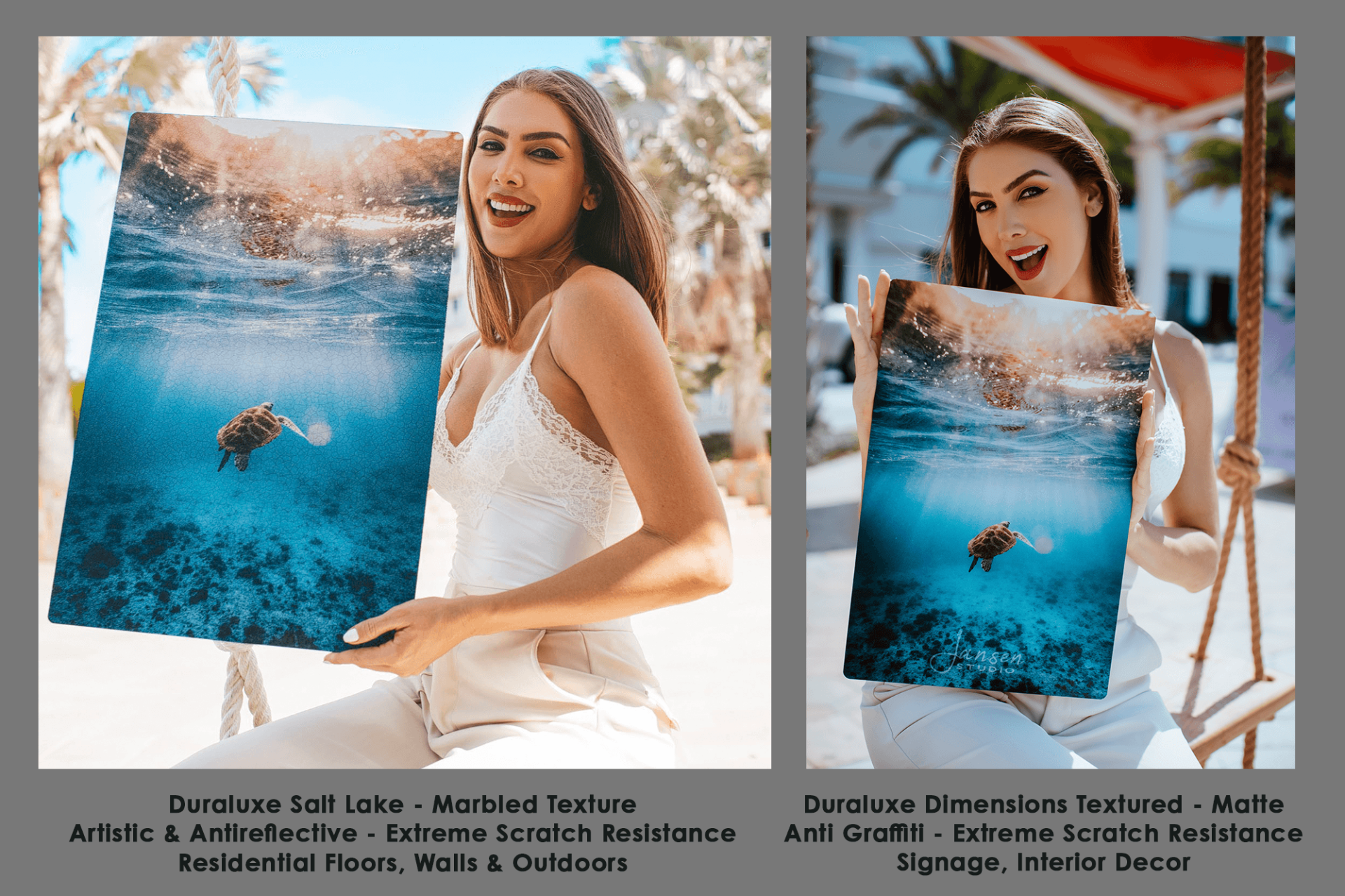Duraluxe metal prints on salt lake textured metal. 