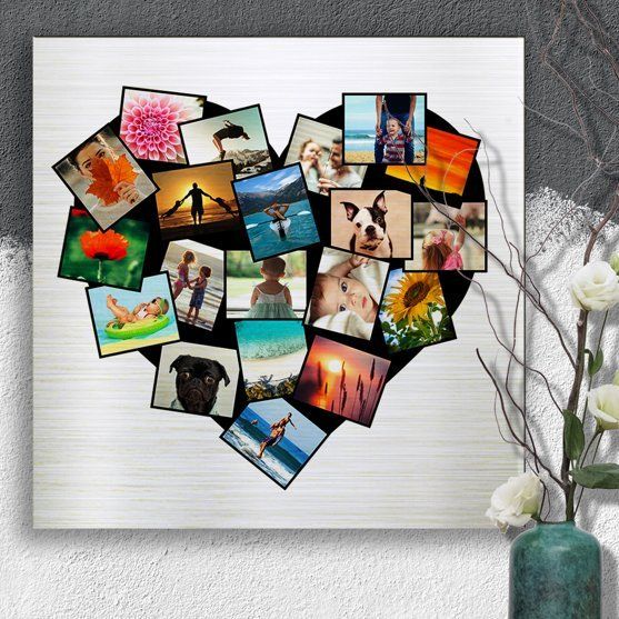 Heart Collage Printed on silver surface