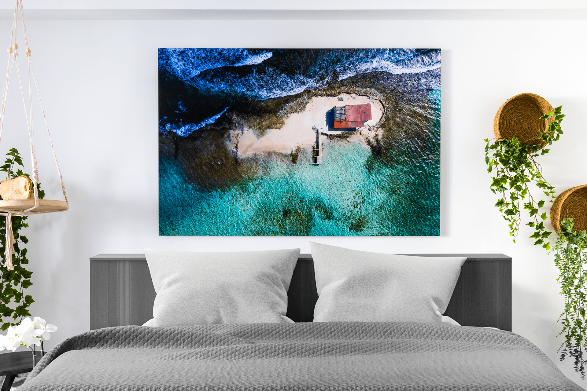 Image of metal print inside master bedroom in Aruba