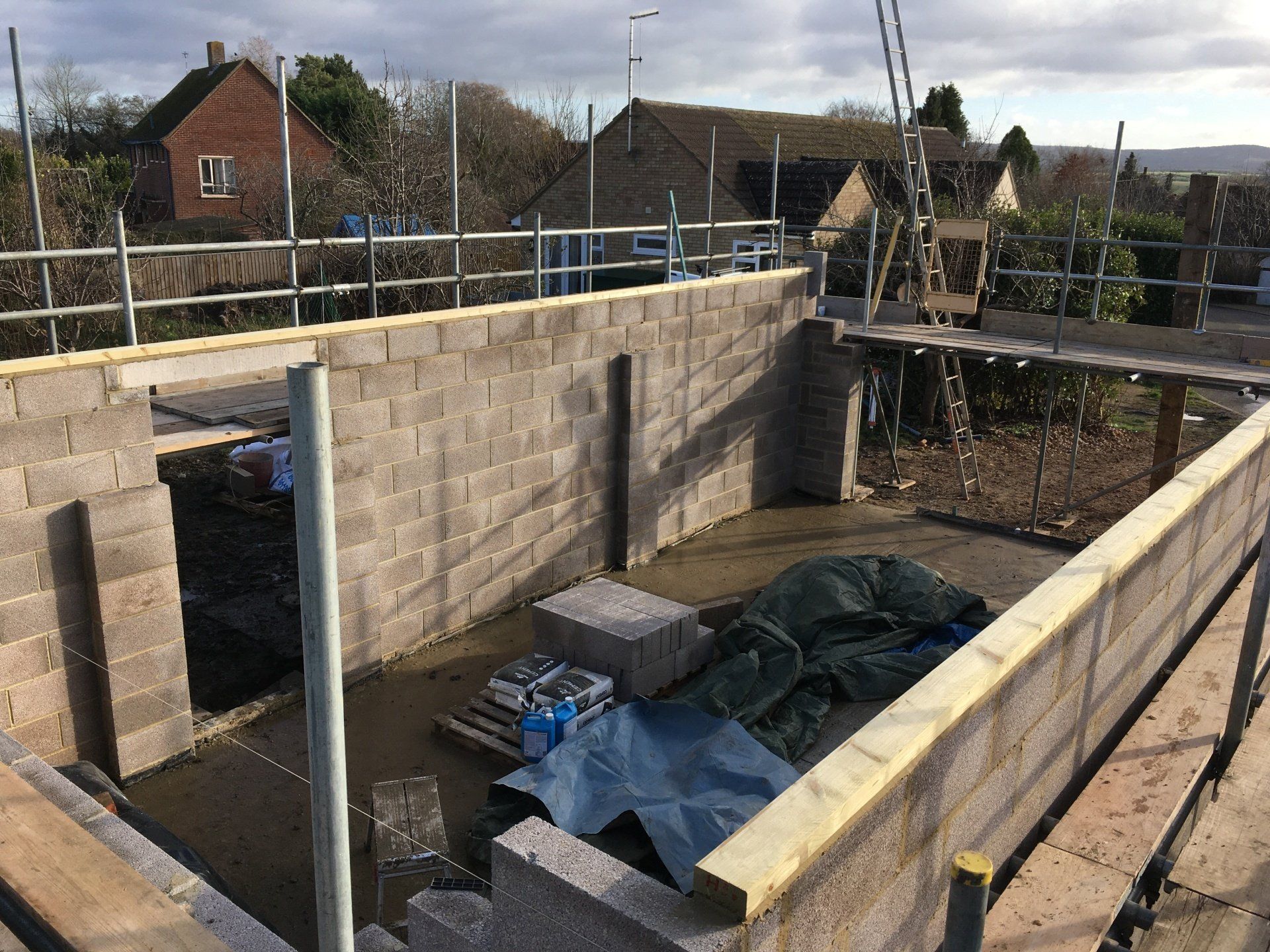 Before roof trusses on garage in Buckinghamshire