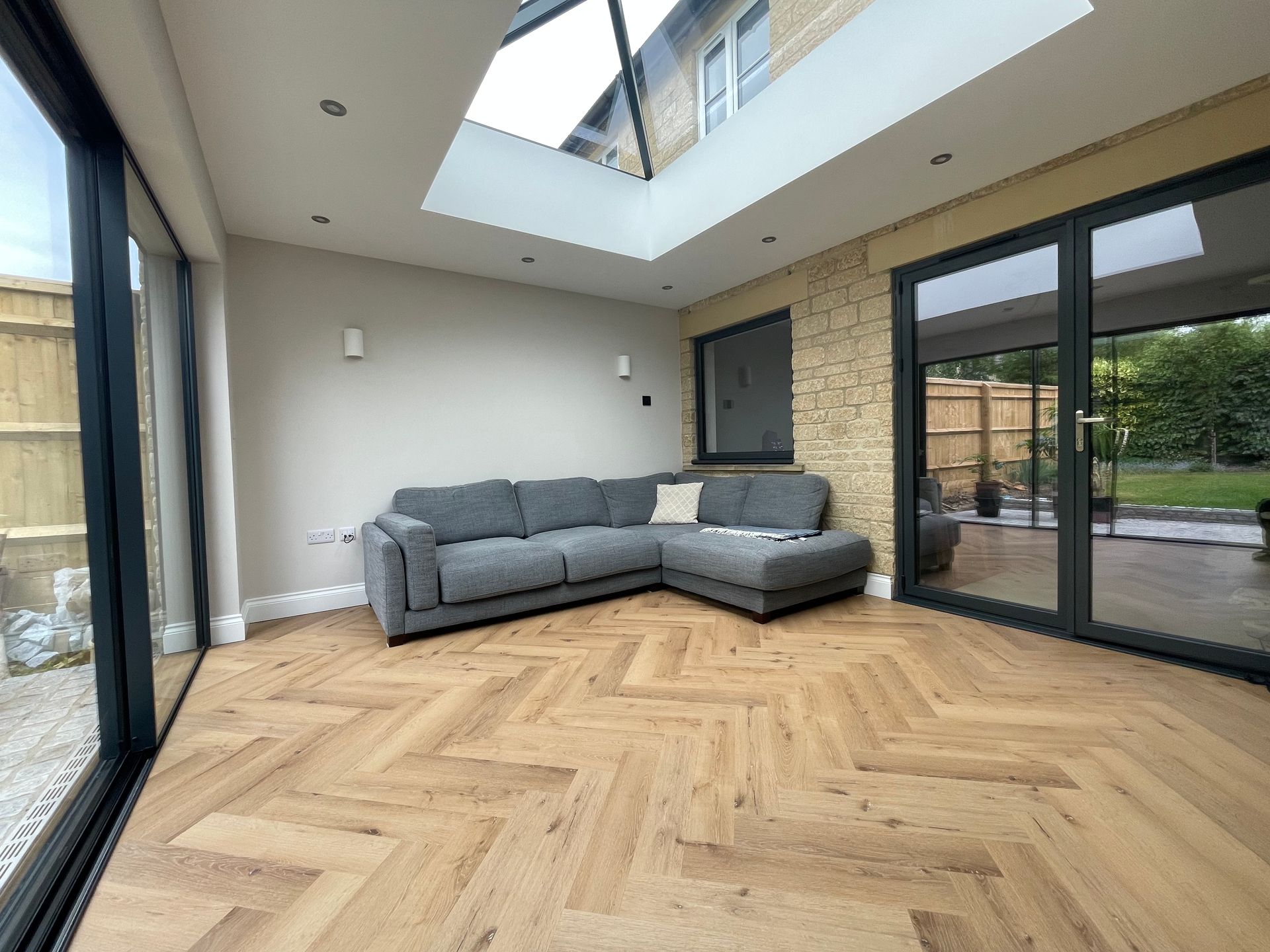 Rear house extension in Witney with herringbone flooring