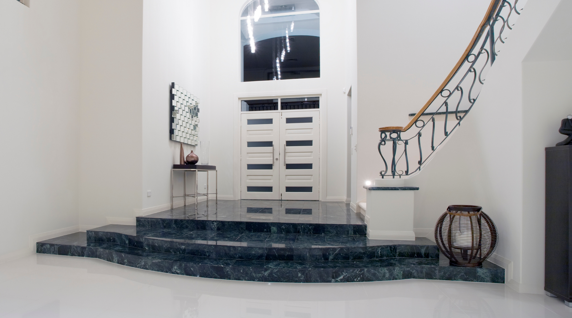 There is a staircase in the middle of the room.