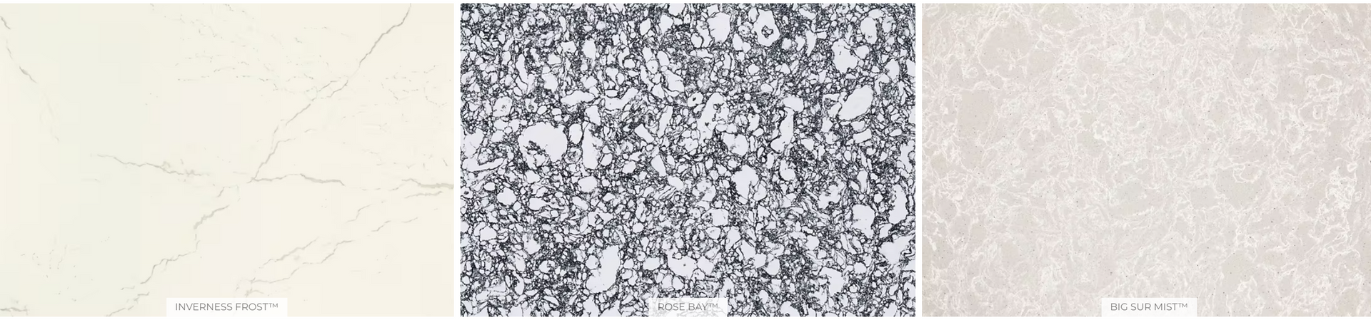 Three different types of granite are shown in a row.