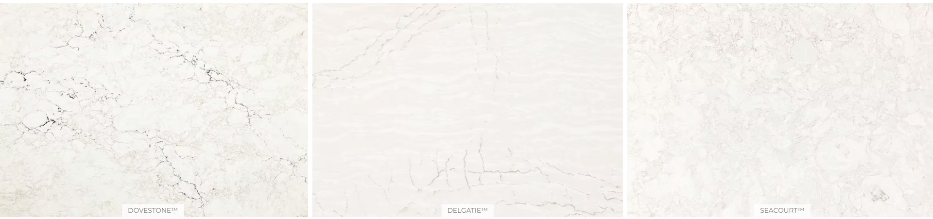 Three different types of white marble are shown in a row.