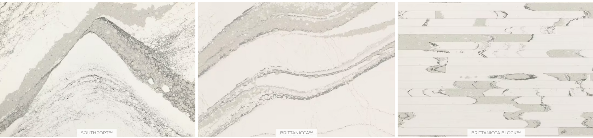 A collage of three pictures of different types of marble.