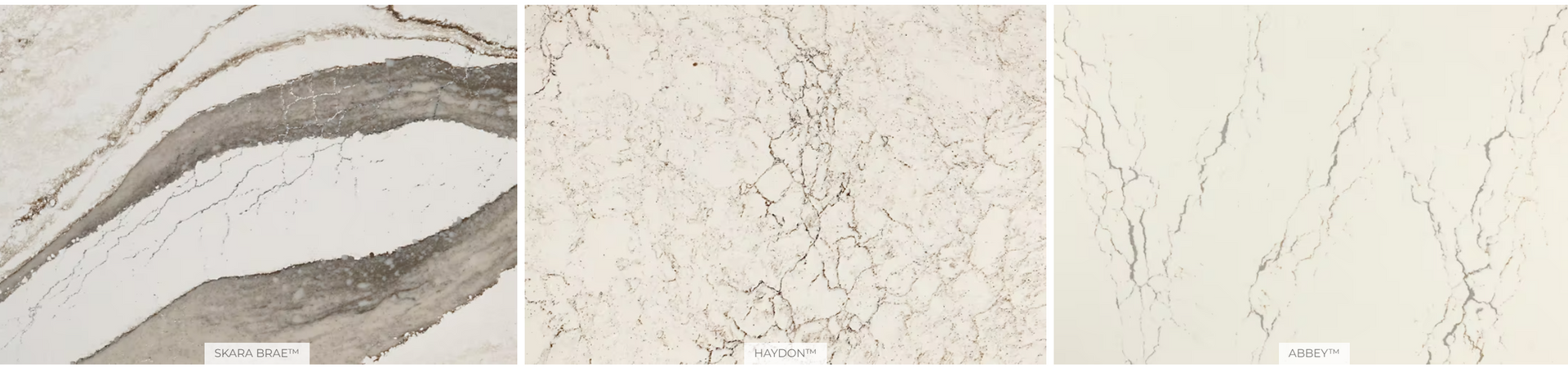 Three different types of marble are shown in a row.