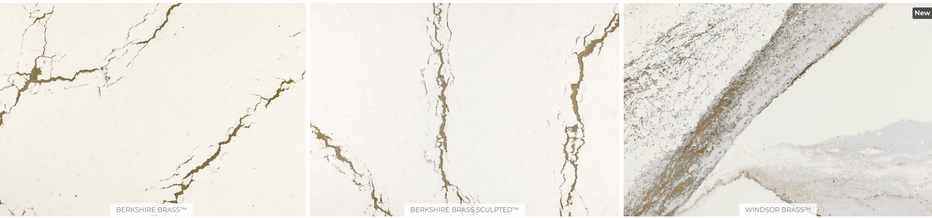 A collage of three different types of white marble.