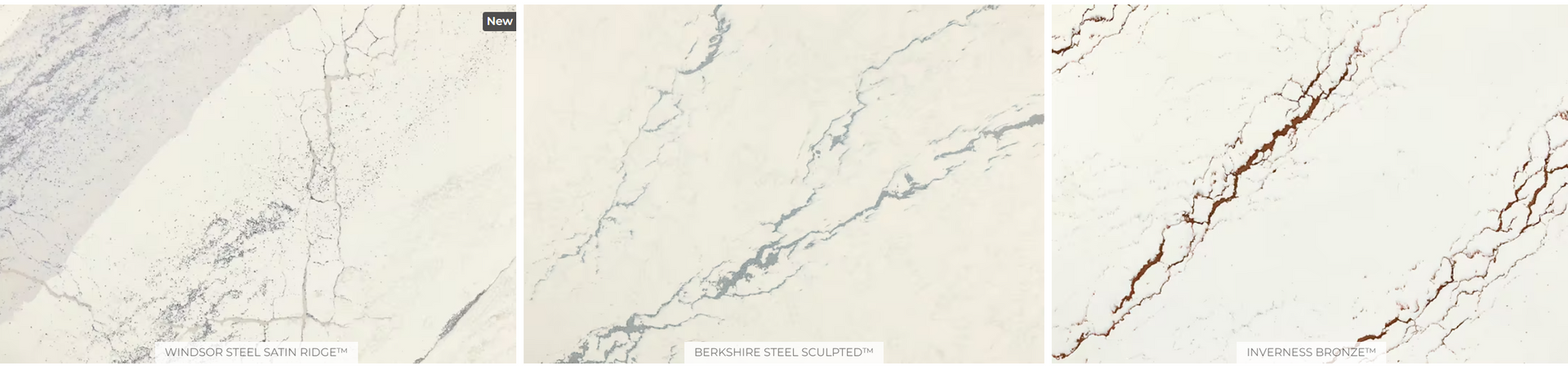 A collage of three different types of white marble.