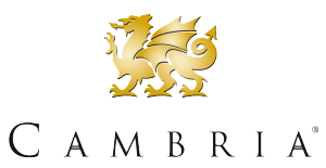 A logo for cambria with a dragon on it