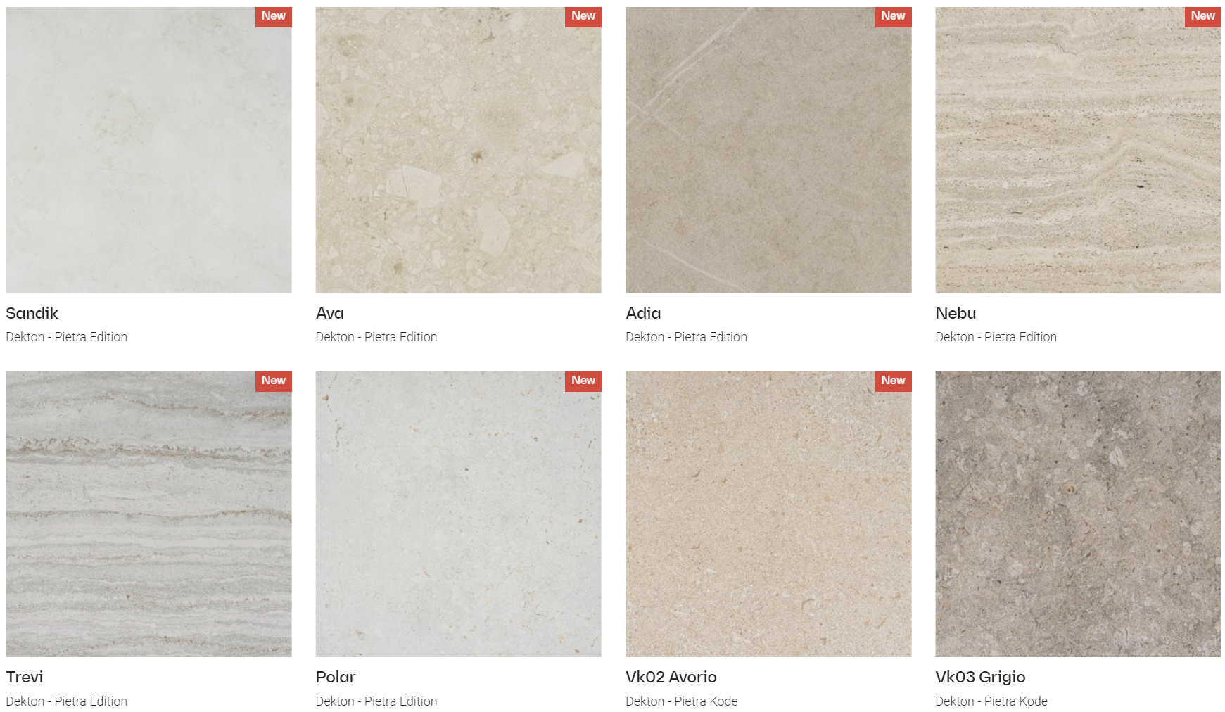 A variety of tiles are displayed on a website