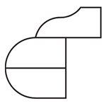 A black and white drawing of a t on a white background.