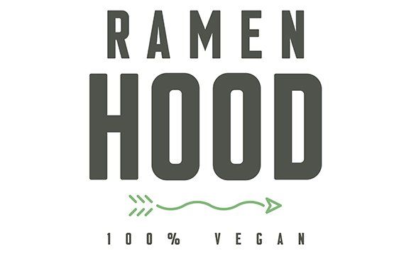 A logo for ramen hood , a vegan restaurant.