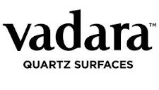 The logo for vadara quartz surfaces is black and white.