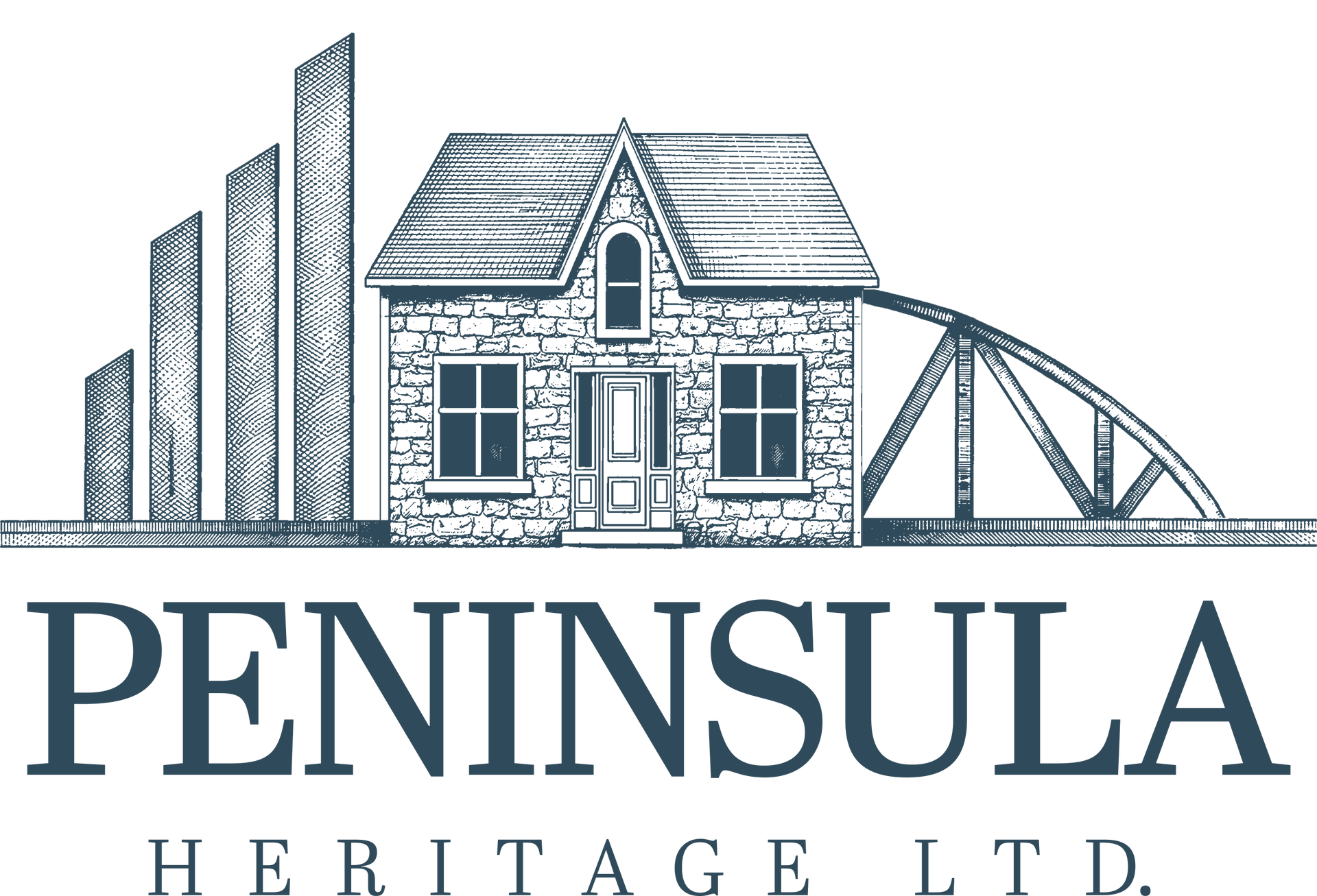 Peninsula Heritage Ltd. logo with house and bridge illustration in blue-gray tones