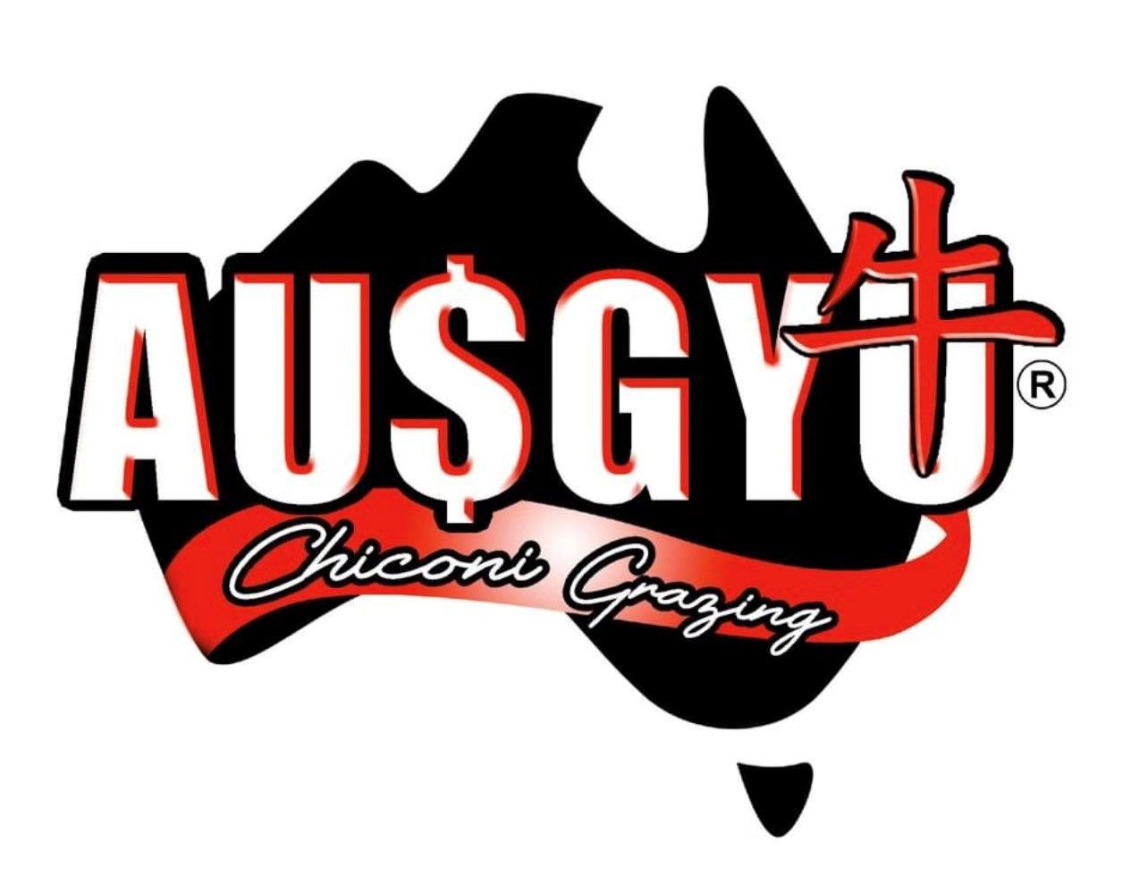 A black and red logo for ausgyu chiconi grazing