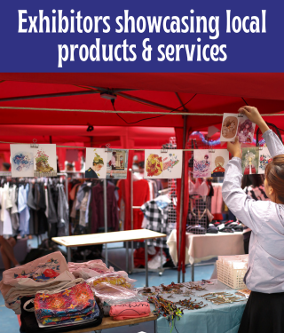 An advertisement for exhibitors showcasing local products and services
