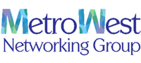 The logo for metro west networking group is blue and purple.