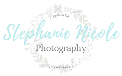 A logo for stephanie nicole photography with a wreath of flowers and leaves.