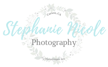 A logo for stephanie nicole photography with a wreath of flowers and leaves.