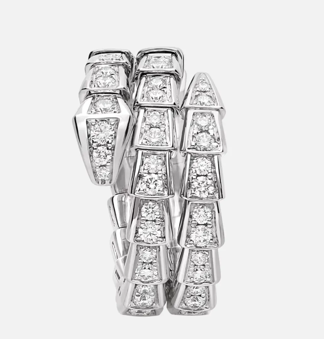 Diamond-encrusted silver ring with linked rectangular segments