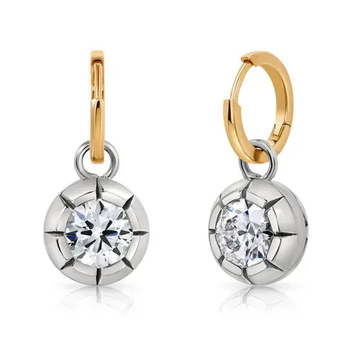Gold and silver diamond drop earrings with round clear gemstones