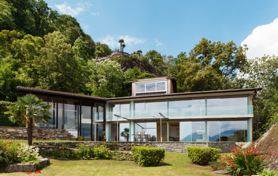 modern home with picture windows