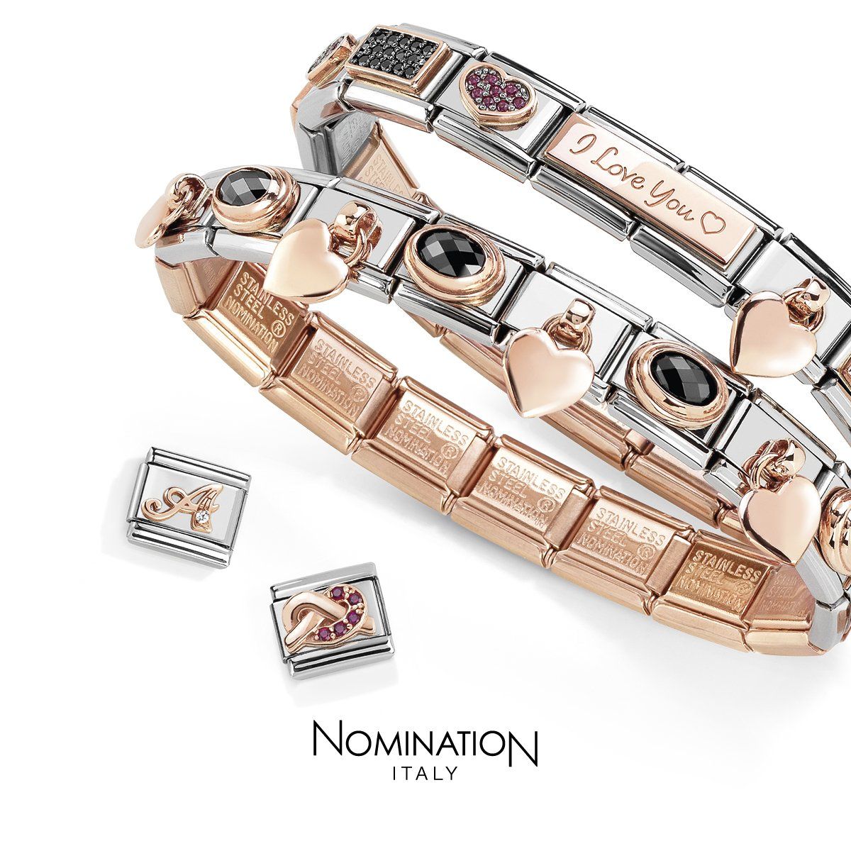 Nomination bracelet with dark gems