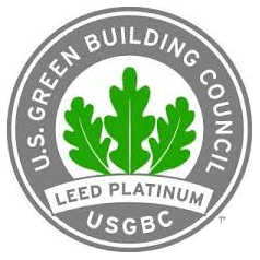 USGBC LEED Platinum certification logo with green leaves and gray ring