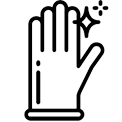 Outlined black hand with sparkles, suggesting cleanliness or a wash/clean icon