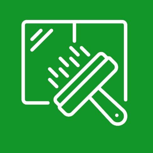 Green icon of a window being cleaned with a squeegee