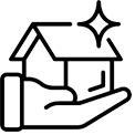 Hand holding a house with sparkles icon