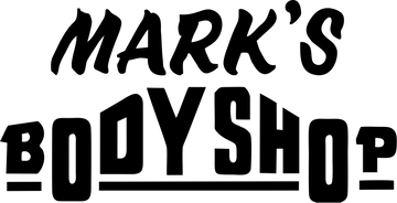 Mark's Body Shop logo in black and white, with