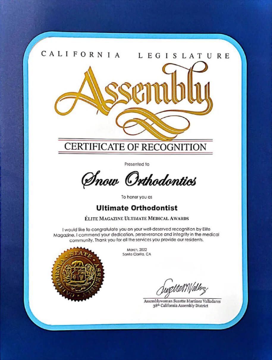California Legislature Assembly certificate of recognition with gold seal on a blue background