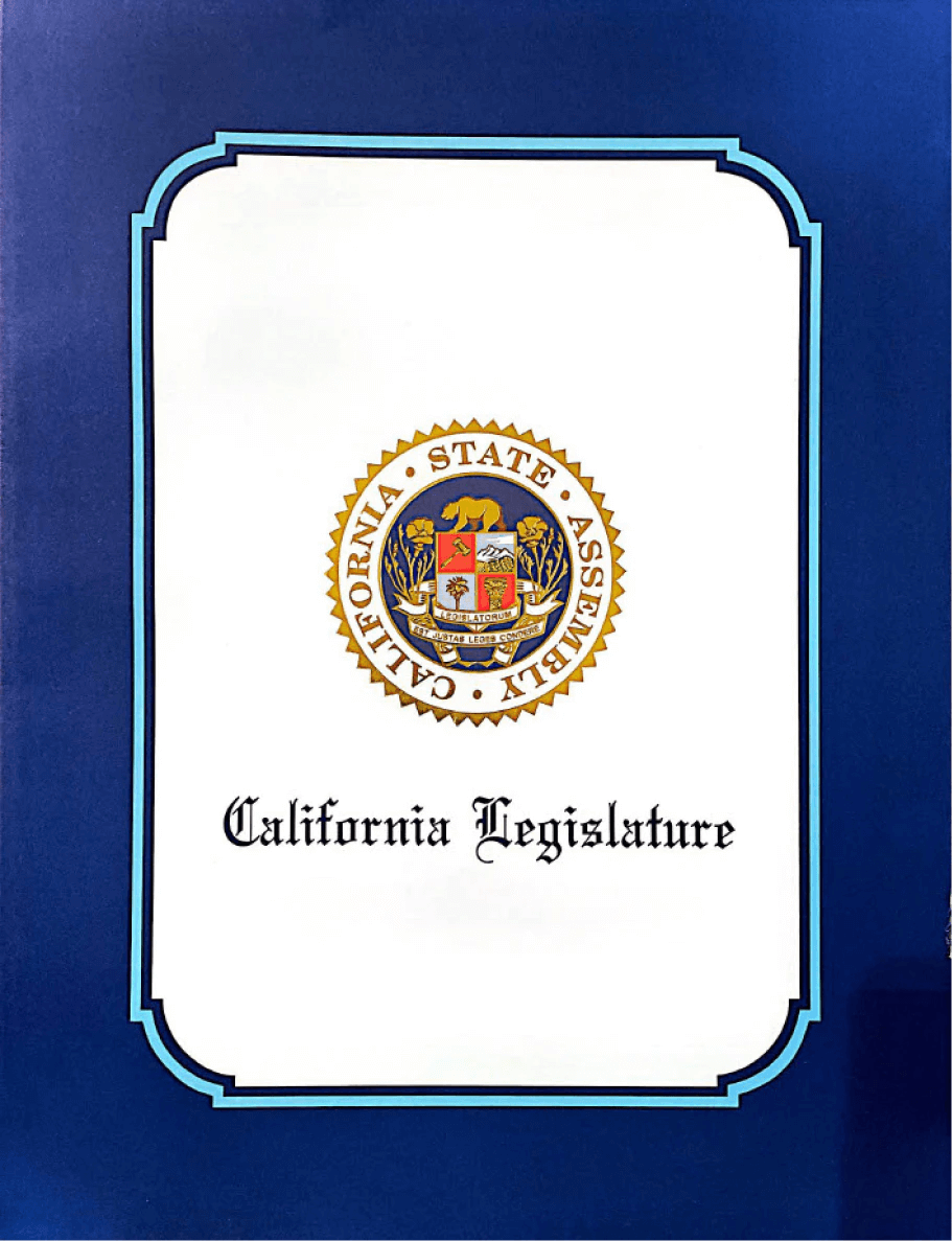 California Legislature seal on a white page with a blue border