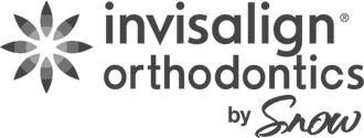 Invisalign Orthodontics by Snow logo in black and gray with floral icon