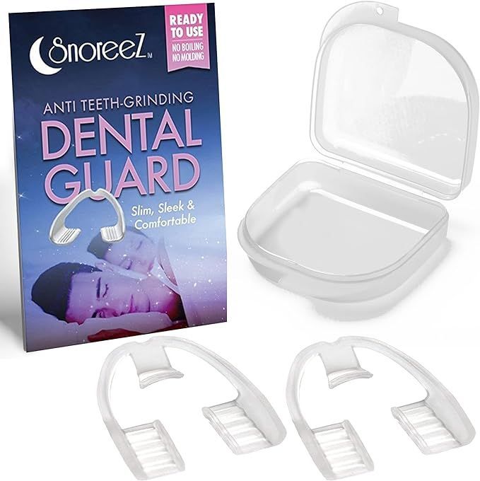 Dental guard product box with clear mouthguard case and two transparent bite guards