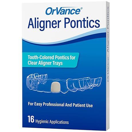 Box of OrVance Aligner Pontics, tooth-colored pontics for clear aligner trays, 16 hygienic applications