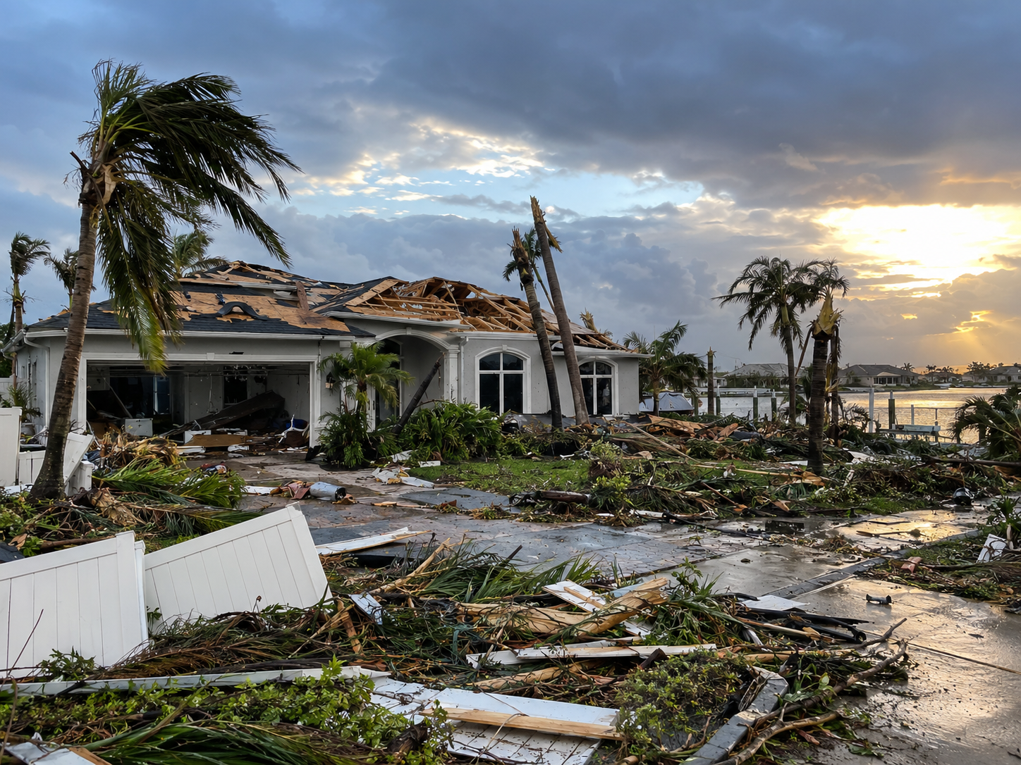 Property damage claim inspection at a storm-damaged Florida home