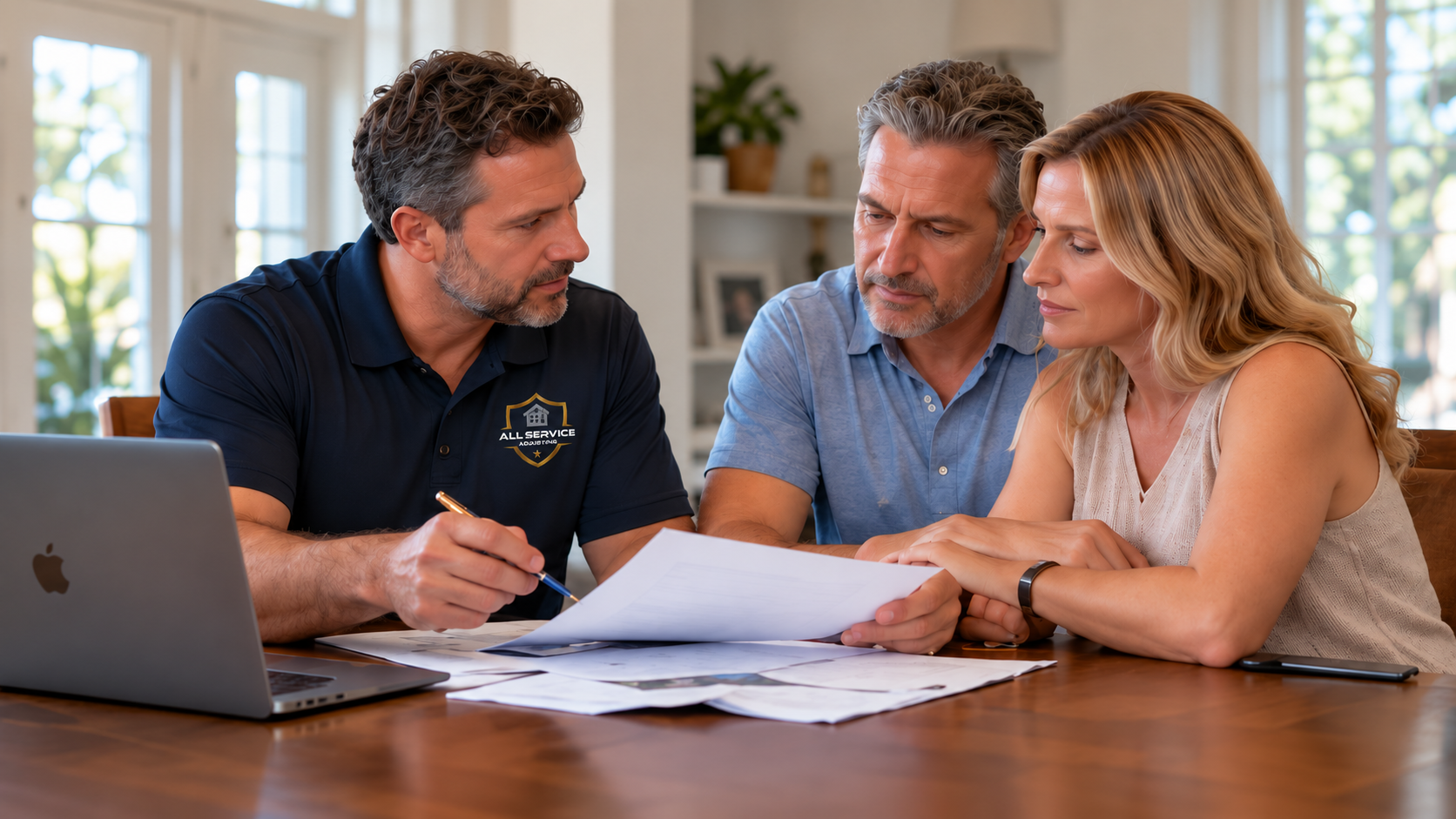 Public adjuster helping homeowners negotiate a property insurance claim