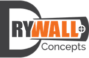 Drywall Concepts logo with gray and orange text in a stylized black-and-white design