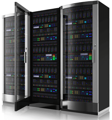 Three servers are sitting next to each other on a white background.
