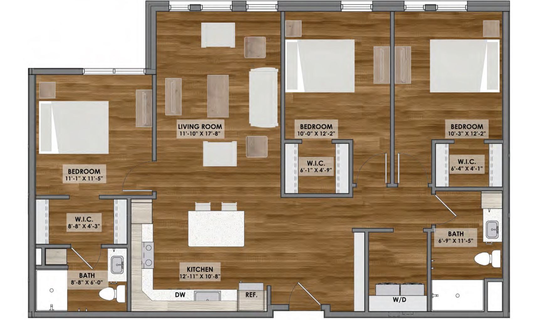 A floor plan of a house with wooden floors