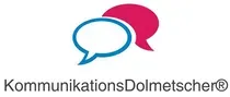 Logo mit zwei sich überlappenden Sprechblasen, eine blau, eine rosa, darunter der Text 