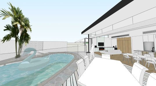 An artist 's impression of a house with a swimming pool