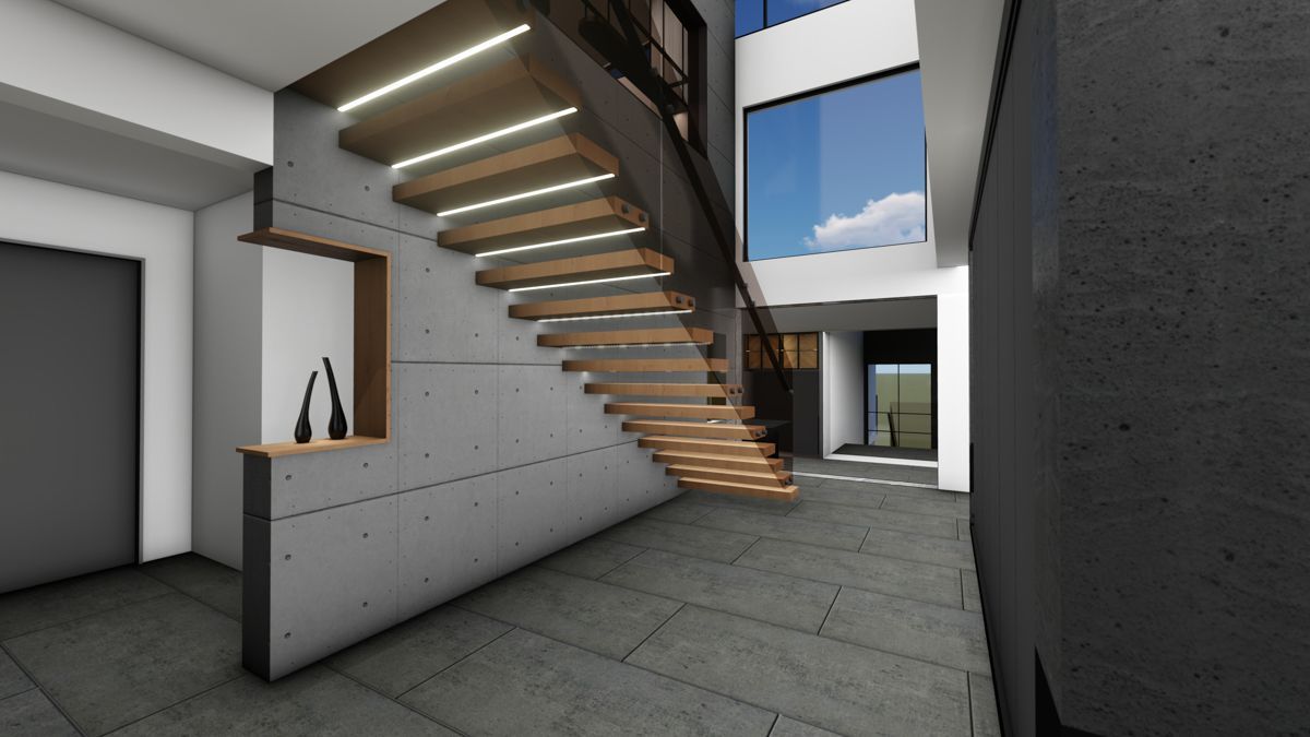 An artist 's impression of a staircase in a house
