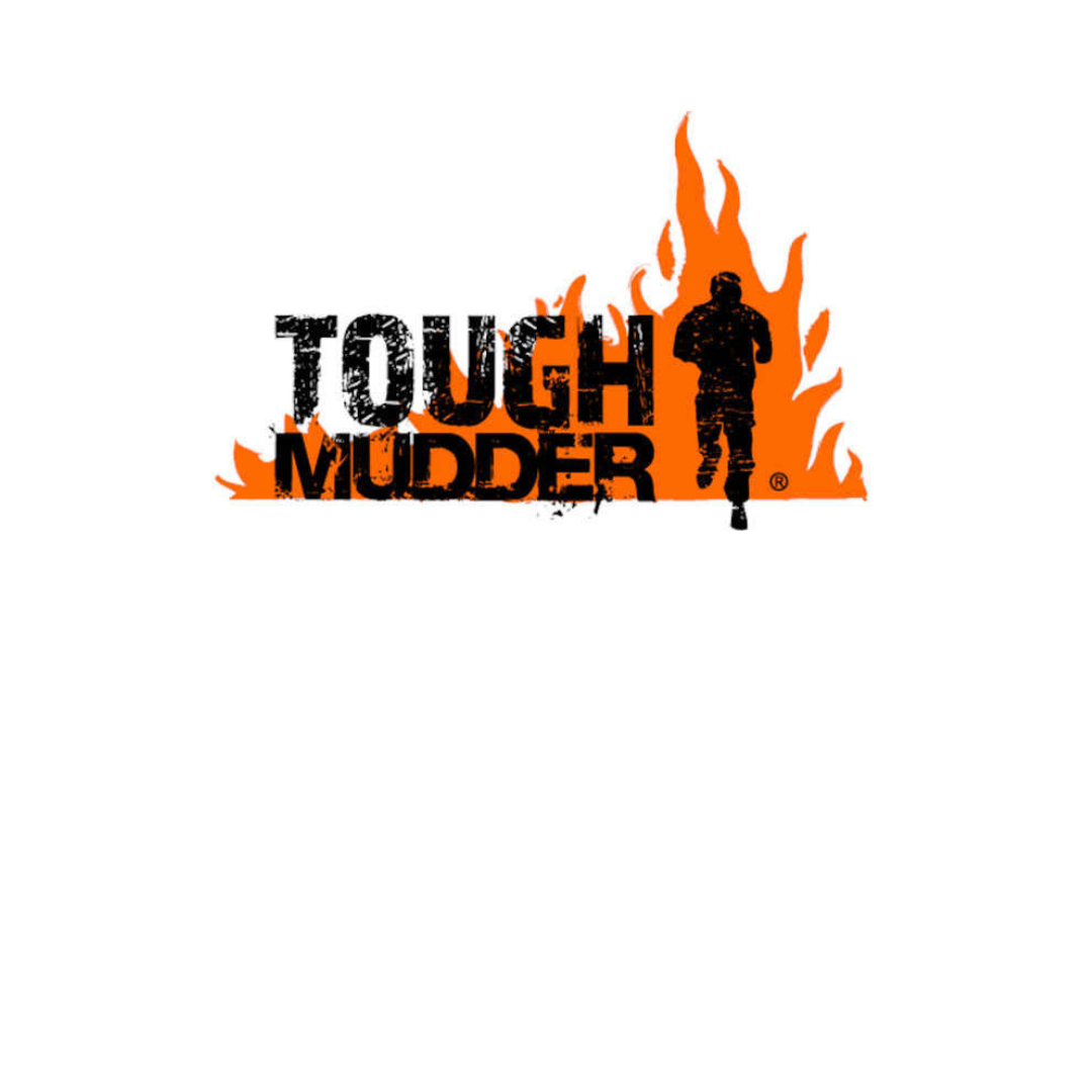 Tough Mudder logo with black text, orange flames, and a runner silhouette
