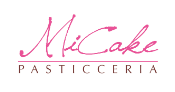 Logo di MiCake Pasticceria in corsivo rosa su sfondo bianco.