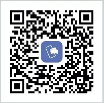 QR-kode med et blåt appikon i midten på en hvid baggrund