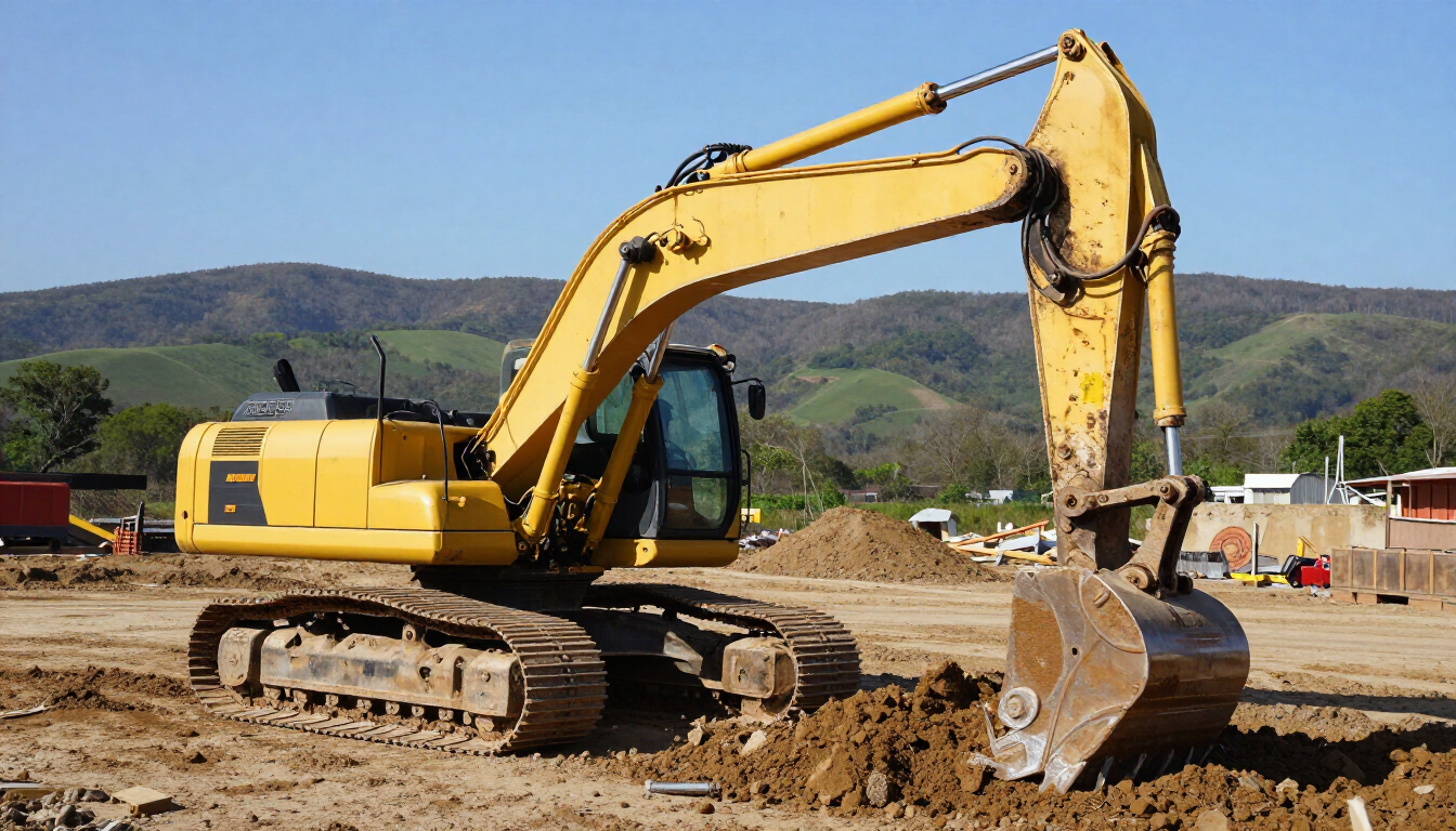 An excavator clearing land in Middle Tennessee for a new construction project.