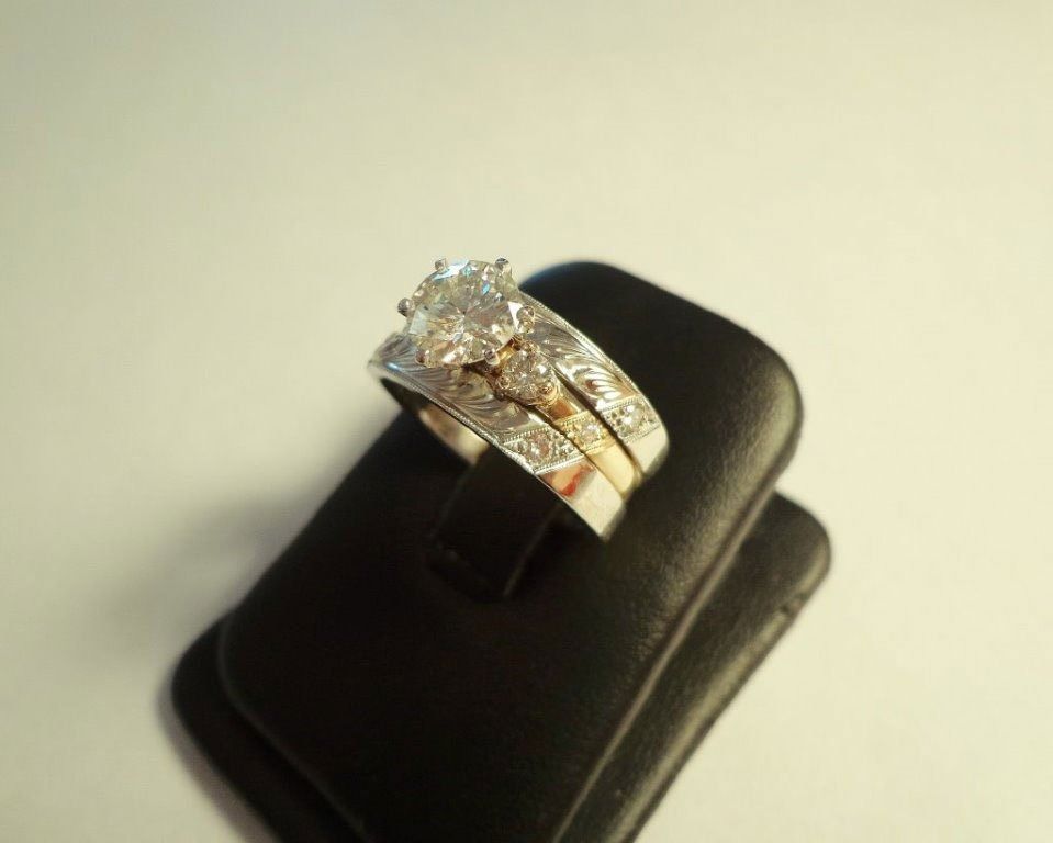 Diamond ring on a black jewelry display stand